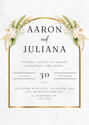 Ivory Gold and Sage Green Romantic Floral Wedding Invitation