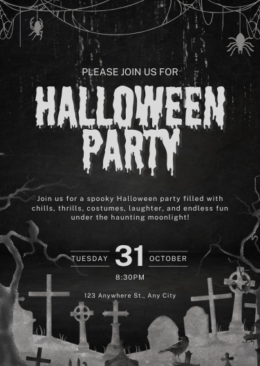 Spooky Graveyard Halloween Party Invitation Template