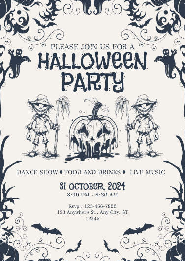 Modern Grey and Cream Halloween Party Invitation