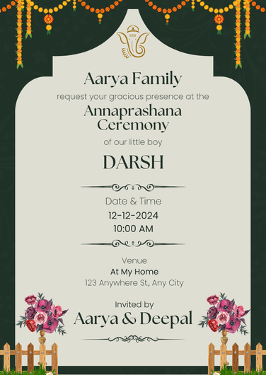 Elegant Green Floral Annaprashana Ceremony Invitation