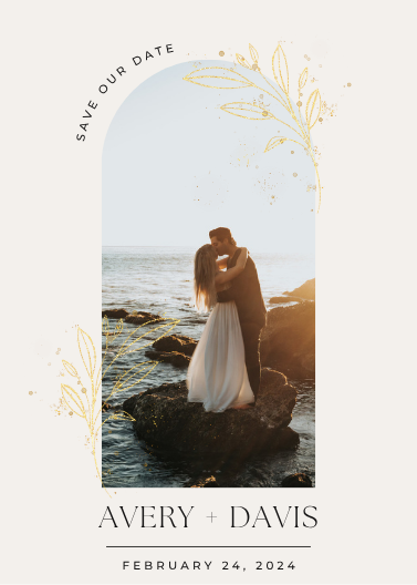Beige and Gold Botanical Photo Save the Date Template