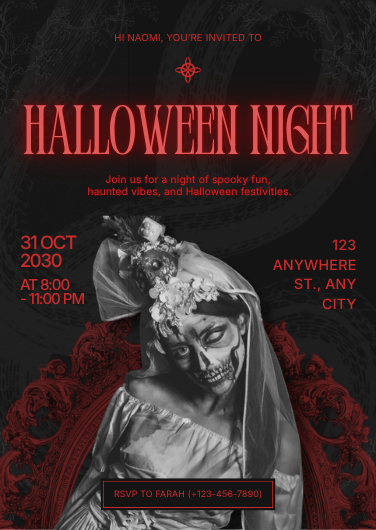 Red and Black Bold Gothic Halloween Party Invitation