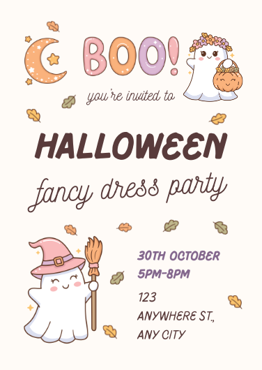 Cute Pastel Ghosts Halloween Fancy Dress Party Invitation