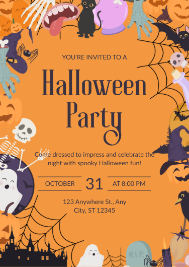 Orange and Purple Playful Halloween Party Invite