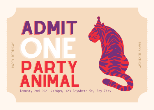 Party Animal Ticket Style Birthday Invitation Template