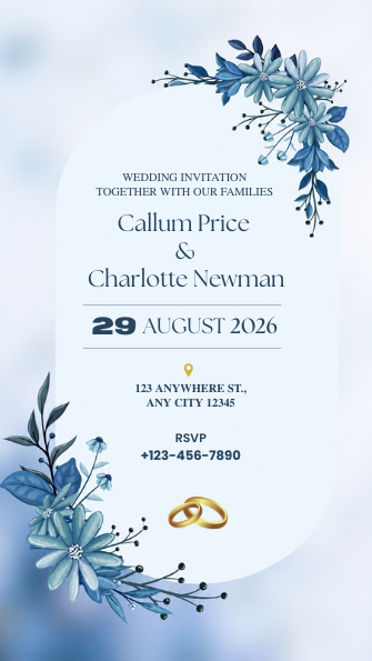 Elegant Blue and White Floral Wedding Invitation Design