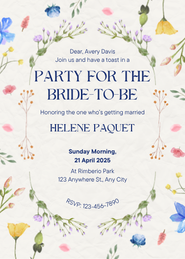Ivory Flower Watercolor Bridal Shower Invitation