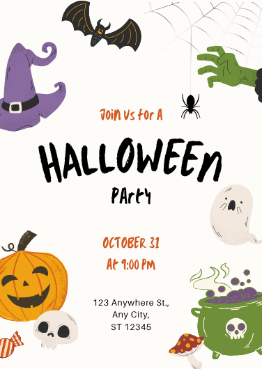 White and Orange Illustrated Halloween Party Invitation