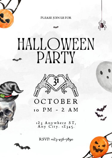 Orange and Black Watercolor Halloween Invitation