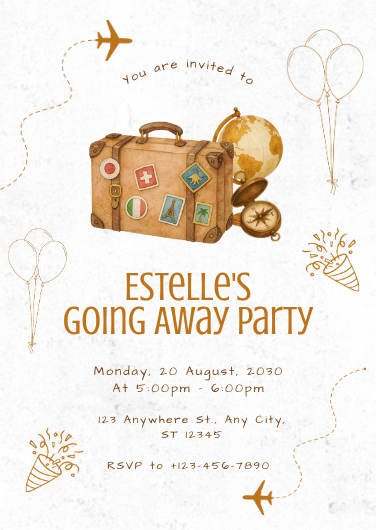 Brown & White Illustrated Going Away Party Invitation