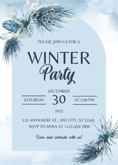 Watercolor Blue Winter Party Invitation Template