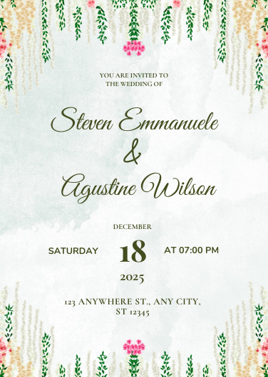 Pink, Green, and White Illustrated Wedding Invitation