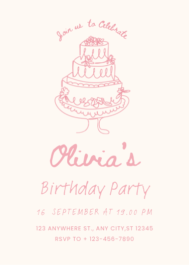 Pink and White Illustrated Birthday Invitation Template