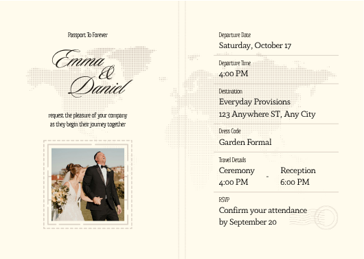 Cream & Black Minimalist Passport Wedding Invitation