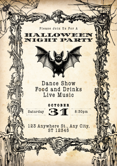 Vintage Black and White Halloween Party Invitation