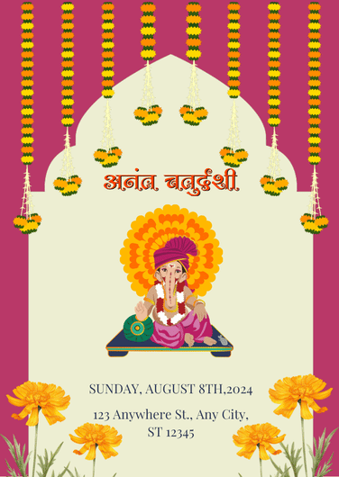 Traditional Orange and Pink Anant Chaturdashi Invitation