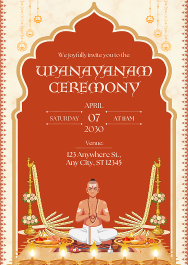 Red and Gold Traditional Upanayanam Invitation Template