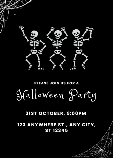 Black and White Skeleton Halloween Party Invitation