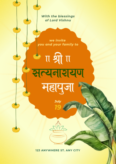 Yellow Classy Satyanarayan Pooja Invitation Template