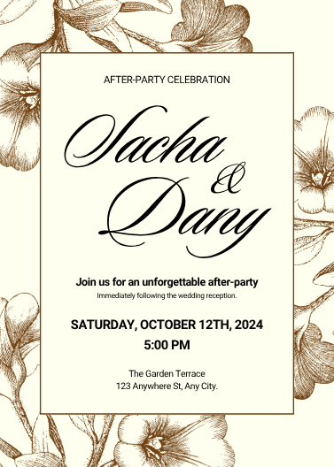 Sepia Floral Vintage Wedding After-Party Invitation