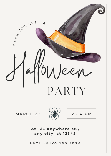 Watercolor Witch Hat Halloween Party Invitation Design