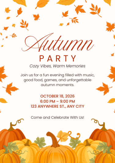 Orange and Gold Cozy Autumn Party Invitation Template