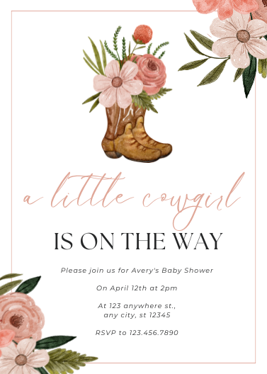 Pink Floral Cowgirl Baby Shower Invitation Template