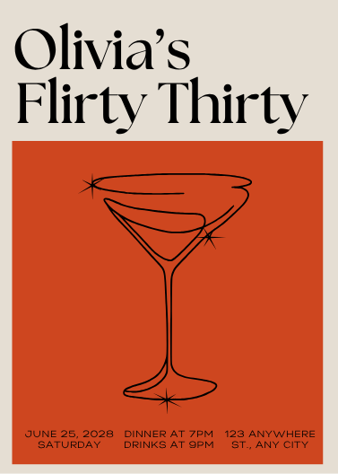 Illustrated Martini 30th Birthday Invitation Template