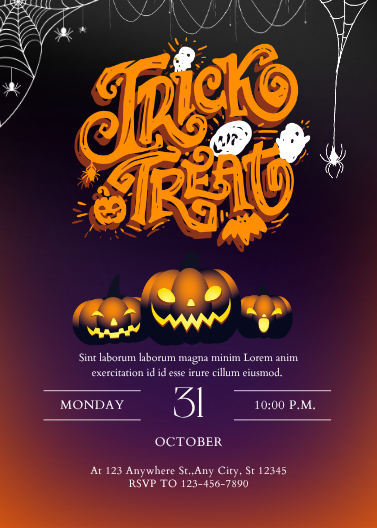 Orange and Purple Trick or Treat Halloween Invitation