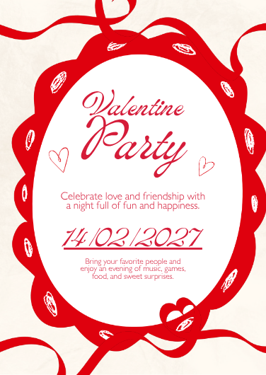 Playful Red and Cream Valentine Party Invitation Template