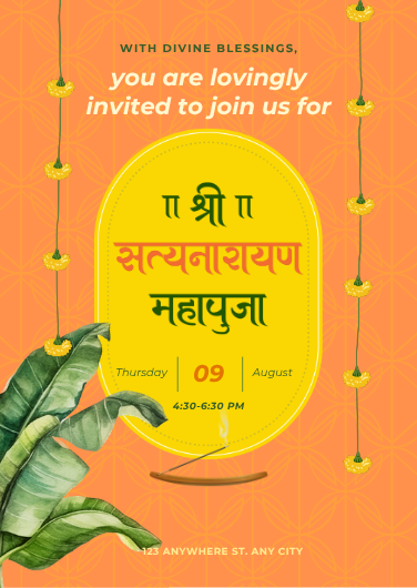 Orange and Yellow Modern Satyanarayan Pooja Invitation
