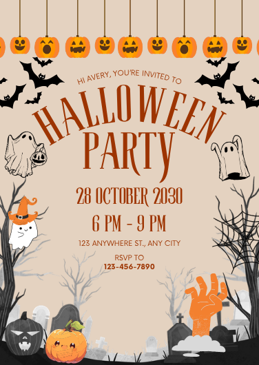 Orange and Black Illustrated Halloween Party Invite