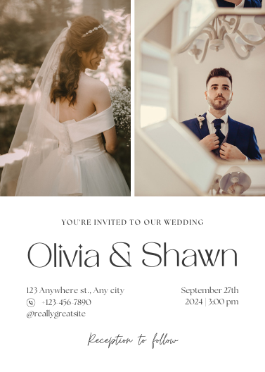 White and Brown Photo Collage Wedding Invitation Template
