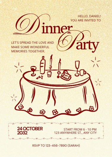 Cream and Maroon Minimalist Dinner Party Invitation