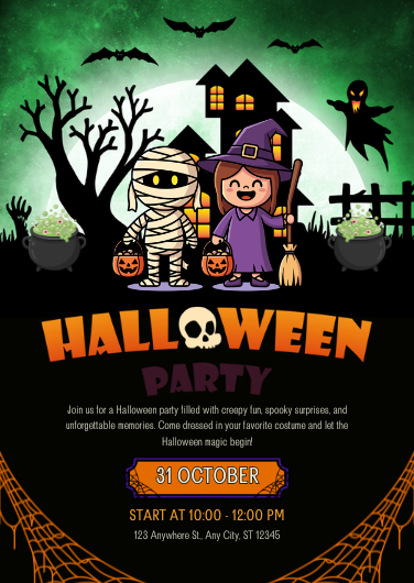 Spooky Illustrated Halloween Party Invitation Template