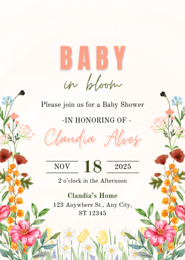 Salmon Pink Floral Baby Shower Invitation Template