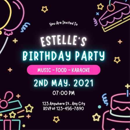 Black and Neon Playful Birthday Party Invitation Template