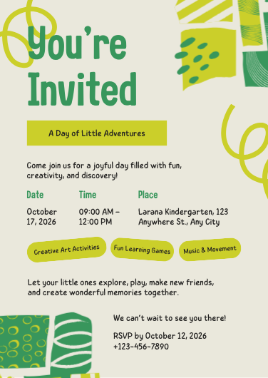 Green and Yellow Playful Little Adventures Invitation