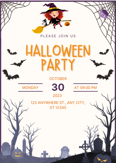 Orange and Black Spooky Modern Halloween Party Invitation