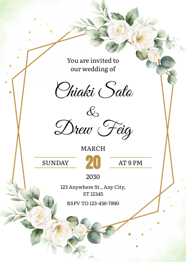 Cream Gold and Sage Elegant Floral Wedding Invitation