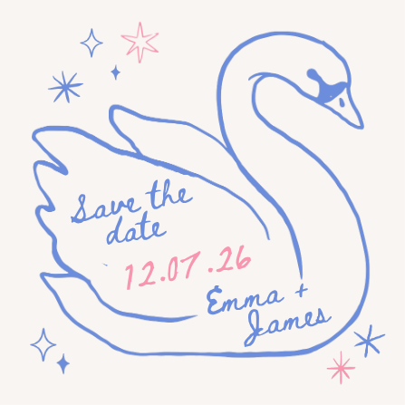 Pink and Blue Illustrated Swan Save the Date Template