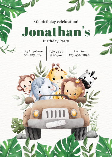 Cute Jungle Safari Birthday Invitation