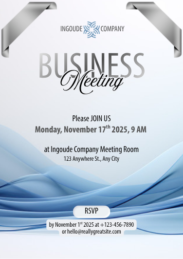 Blue & Silver Modern Business Meeting Invitation