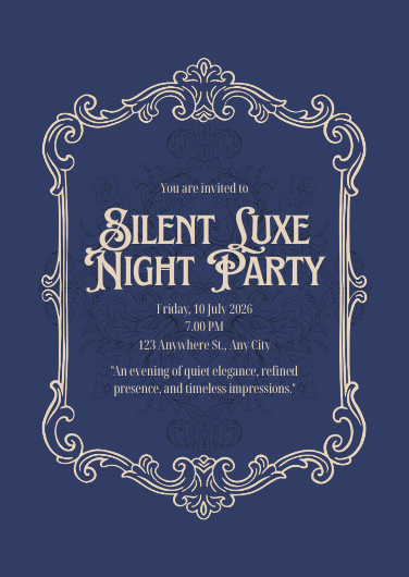Vintage Elegant Blue and White Party Invitation Template