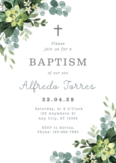 Green and White Traditional Baptism Invitation Template