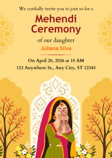 Yellow and Pink Traditional Mehendi Invitation Template
