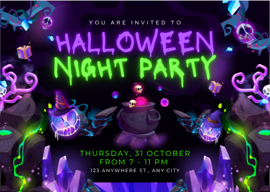 Neon Purple and Green Halloween Night Party Invitation