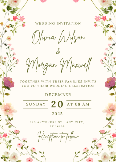 Cream and Green Botanical Wedding Invitation Design