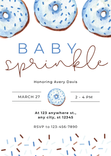 Watercolor Blue Donut Baby Boy Sprinkle Invitation