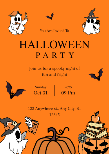 Orange and Black Playful Halloween Party Invitation